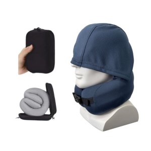 Easynap Travel Hooded Neck Pillow With Pouch - Midnight Navy (Dark Blue)